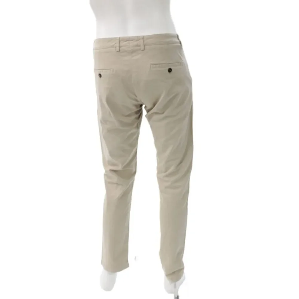 AMI Mens Chino Pants Beige Herringbone Button 98% Cotton Size S